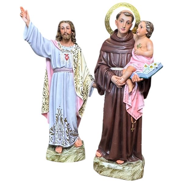 Two Catholic Statues of Jesus and Saint Anthony 17.5" Tall