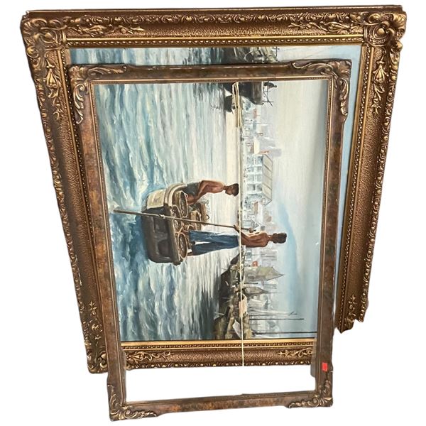 3 Framed Pieces of Artwork 1 Painting, 1 Advertising Posters from China and Cameo