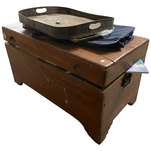 Camphor Lined Wood Chest with Contents 34x18x18"