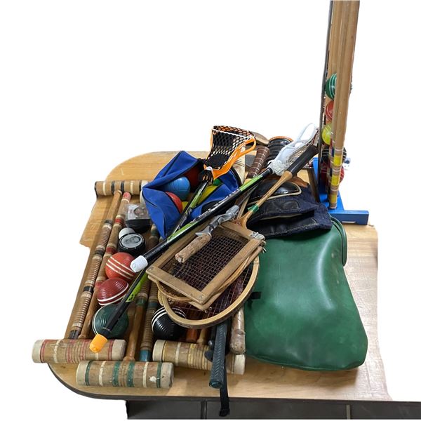 Sporting Goods Lot: Lacrosse, Tennis, Hockey, Croquet, Bocce, Field Hockey and More