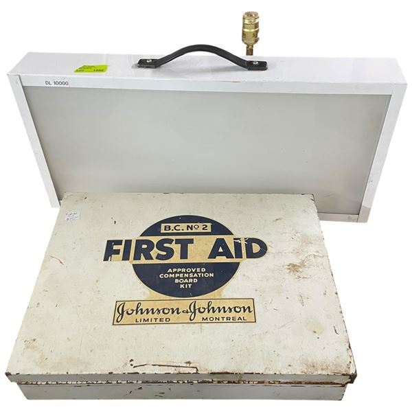 Vintage Slide Lightbox and Metal First Aid Kit with Contents