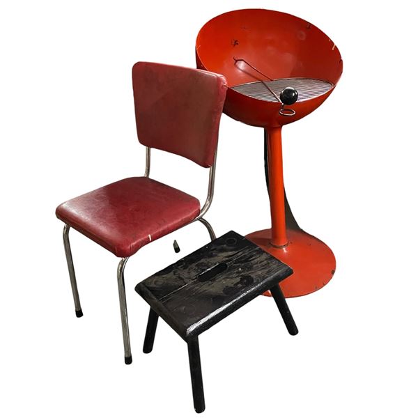 Vintage Red Vinyl Dining Room Chair, Foot Stole and Bbq