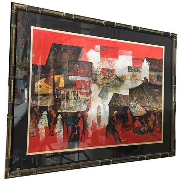 Artist Signed Print Asian City Life Artwork 36x28"