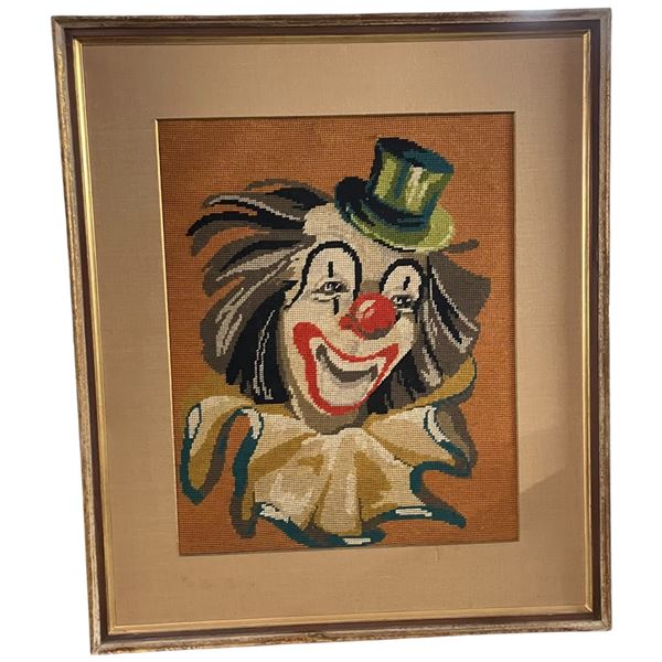 Mid Century Needlepoint of a Clown 23x27"