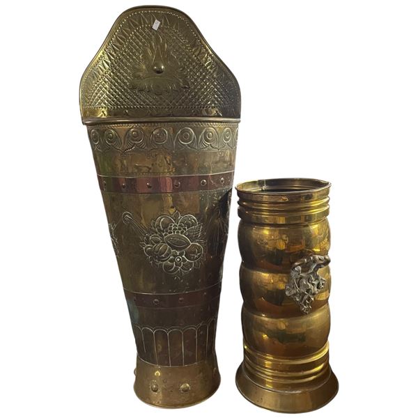 Two Large Brass Umbrella Holders Tallest is 33"