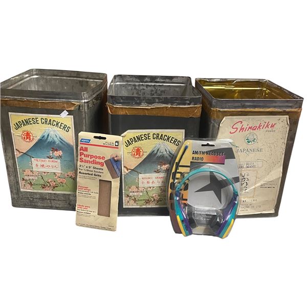 3 Large Japanese Cracker Tins