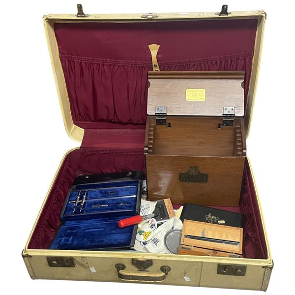 Yellow Suitcase and Contents: Drafting Toolsm, Pocket Swiss Army Knife and More