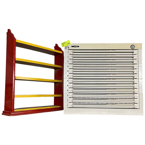 Small Parts Tray Organizing Cabinet 17x12x15.5" and Small Curio Shelf