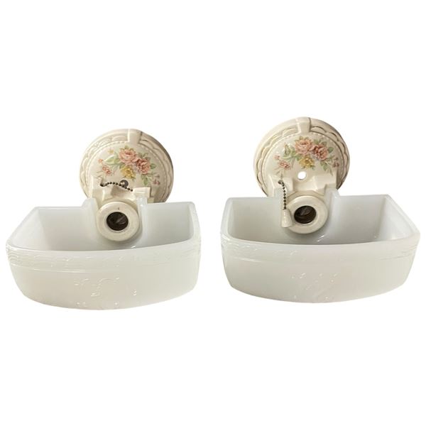 Set of Vintage Camphor Wall Lights Very Nice Swan Motif Embossing