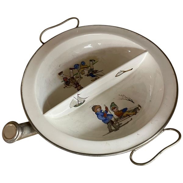 1950's Divided Porcelain Plate with Warming Stainless Steel Flask Bottom