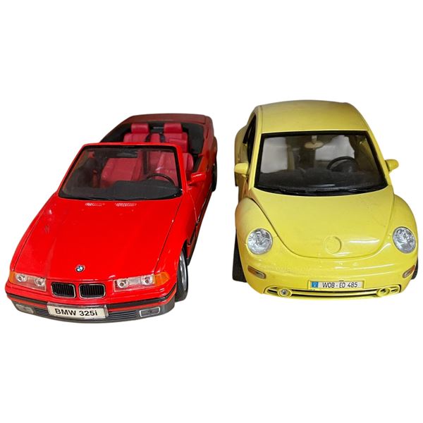 Diecast BMW 325i and 1998 Volkswagen Beetle