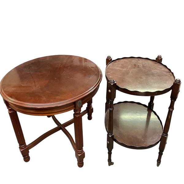 Mahogany Accent Table 26x23x21" and Two Tier Mahogany Drinks Trolly