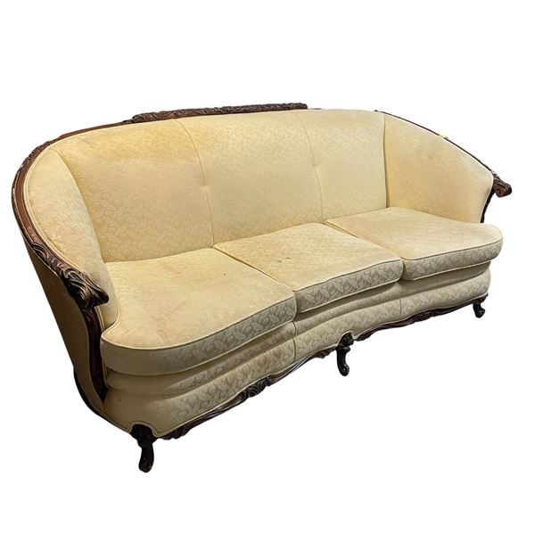 Victorian Style Cream Coloured Carved Wood Frame Settee Sofa 798x36x34"