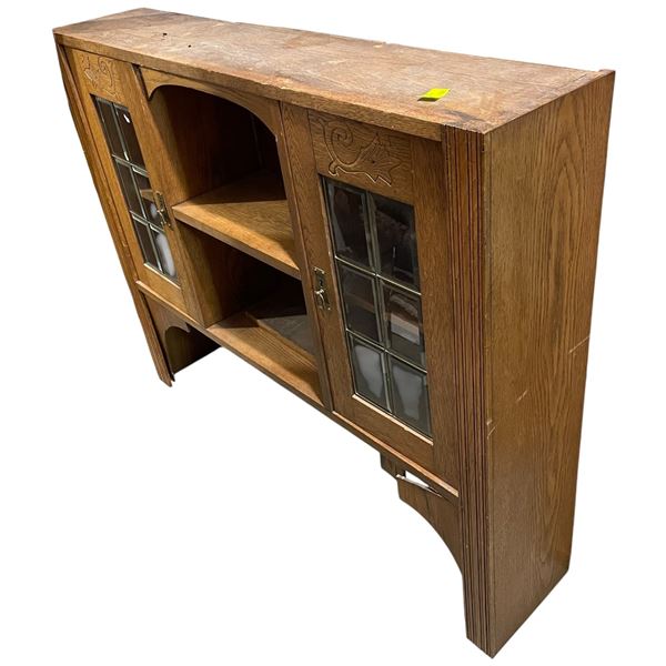 Oak Side Board Topper with Beveled Glass Panel Doors 49.5x10x39"