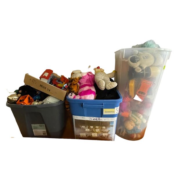 3 Bins Filled with Classic, Vintage and Retro Toys