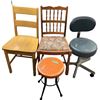 Image 1 : Two Wood Chairs, Vintage Stool and Blue Rolling Office Chair