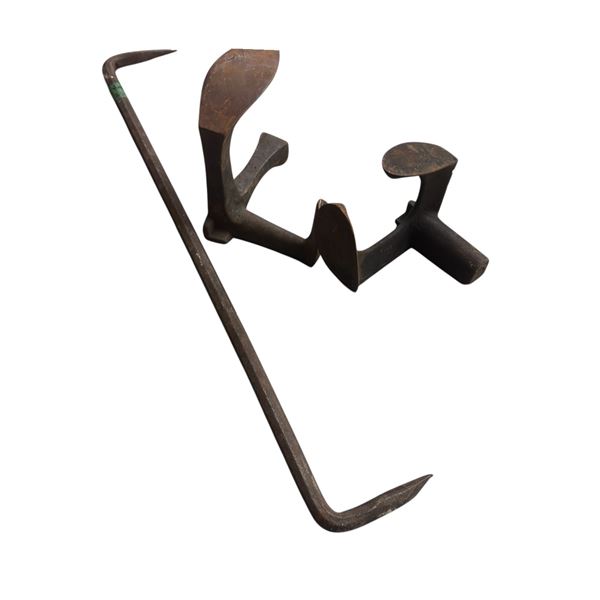 2 Antique Cobbler's Iron Shoe Forms and Iron Log Dog