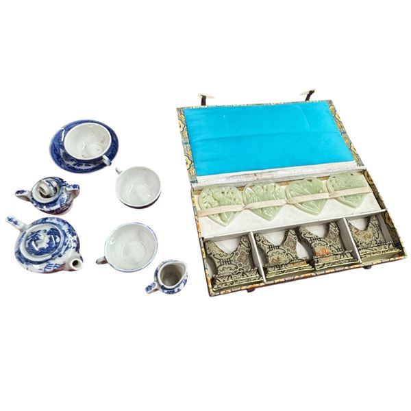Chinese Jade Chopstick Holders and Small Teas Set