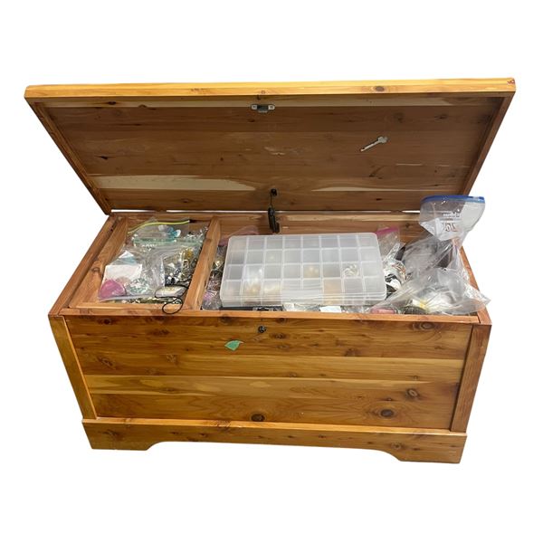 Wooden Chest Full of Costume Jewlery and Beads
