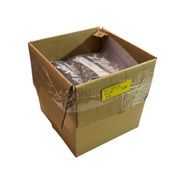 Box of ziploc bags with sorted vintage vacuum tubes - includes 6201, 6CG7, 12BY7A & more