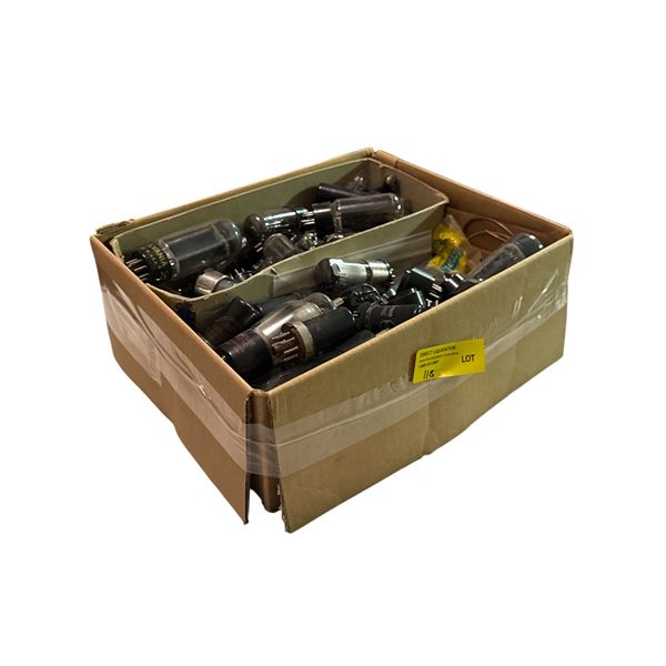 Box of assorted loose vintage vacuum tubes