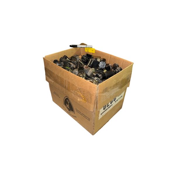 Box full of assorted loose vintage vacuum tubes