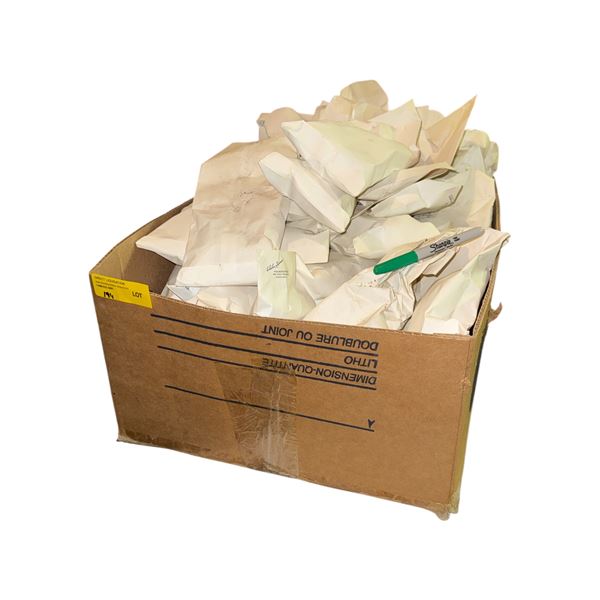 Box full of sorted & unsorted loose vacuum tubes in envelopes