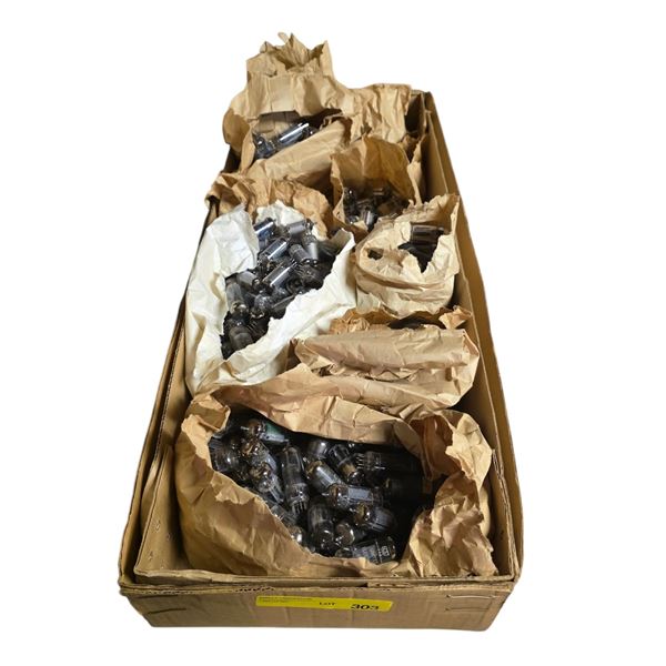 Large box full or sorted and unsorted loose Vacuum tubes in bags