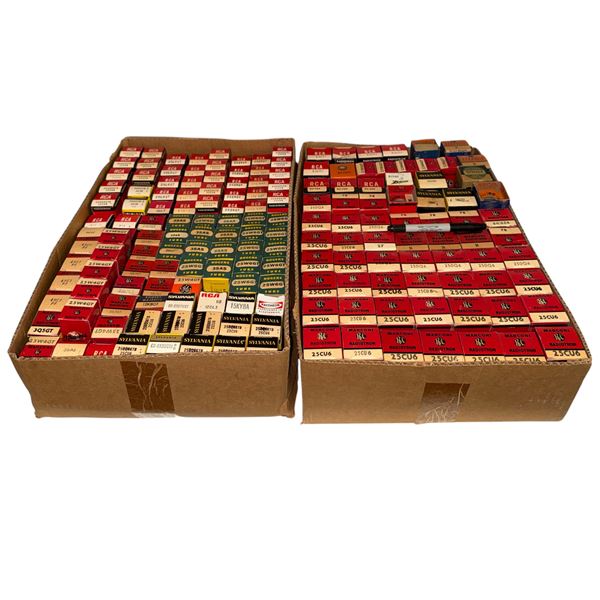 Vintage Vacuum Tubes Bulk Collection In Original Boxes Marconi RCA Rogers Sylvania Raytheon
