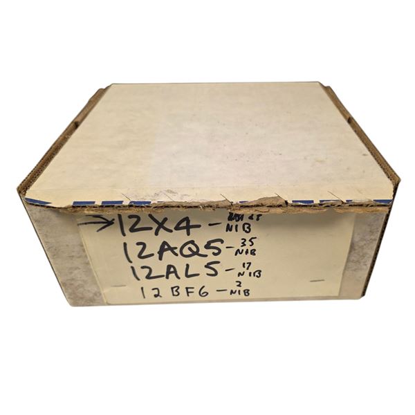 Box of Vintage NIB Vacuum Tubes: RCA, Philco, GE, Westinghouse, etc - Models: 12X4, 12AQ5, 12AL5, 12