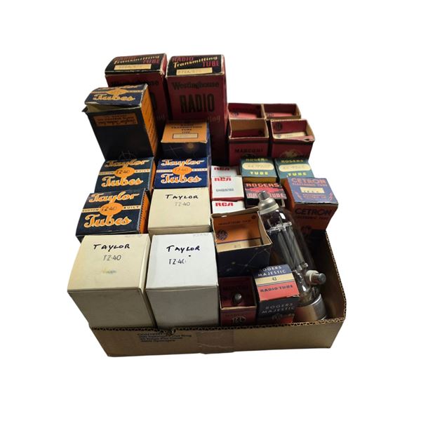 Vintage Radio Transmitting Electron Vacuum Tubes Original Boxes TAYLOR WESTINGHOUSE RCA ROGERS