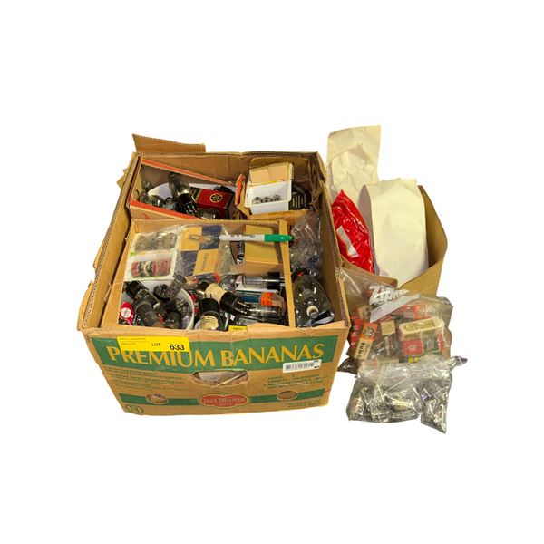 Box full of assorted vintage vacuum tubes