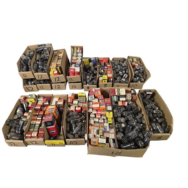 Large group of assorted vacuum tubes sorted by models