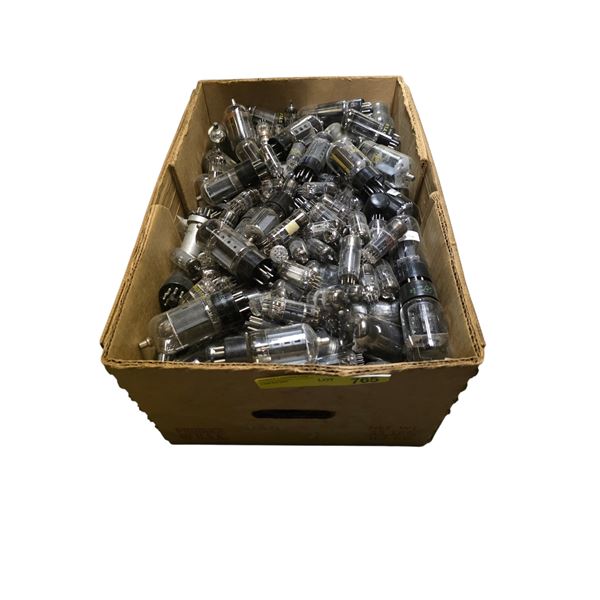 Box full of assorted vintage vacuum tubes