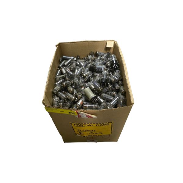 Box full of assorted vintage vacuum tubes