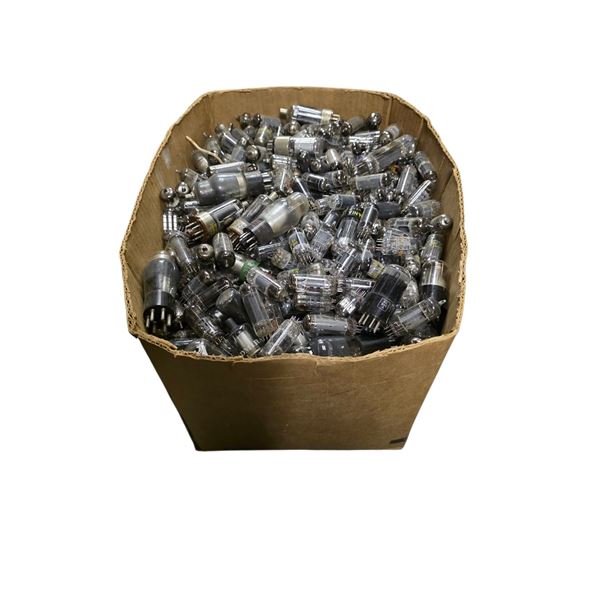 Box full of assorted vintage vacuum tubes
