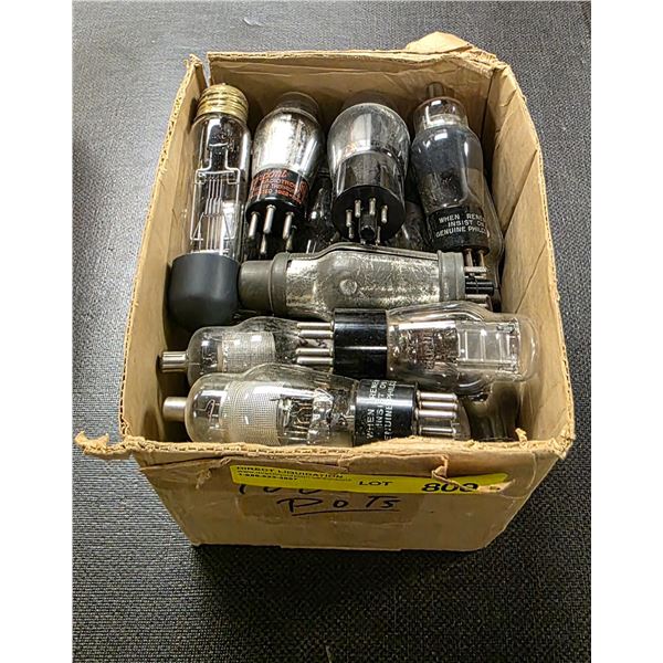 Box full of assorted vintage vacuum tubes