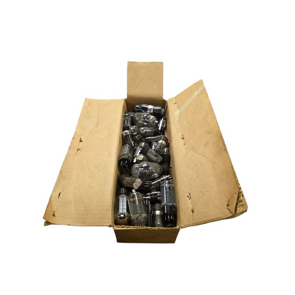 Box full of assorted vintage vacuum tubes