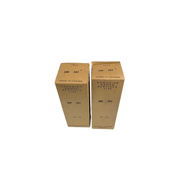 Pair of JAN 2A3 Canadian Armed Services Feb 1/45 vintage vacuum tubes in original boxes