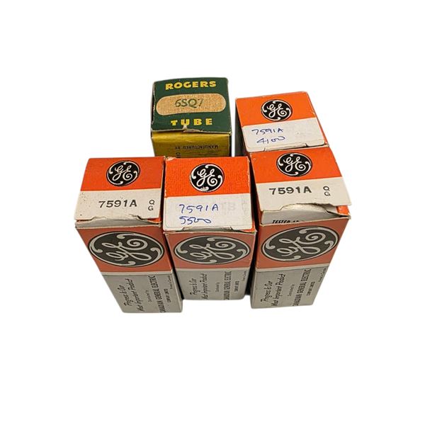 Set of 4 General Electric 7591A & 1 Rogers 6SQ7 vintage vacuum tubes