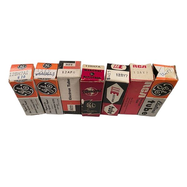 12AY7, 12BY7, 12BH7A, 12AF6 vintage vacuum tubes in original boxes