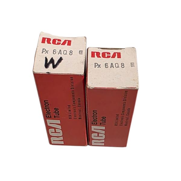 Pair of RCA PX 6AQ8 vacuum tubes in boxes