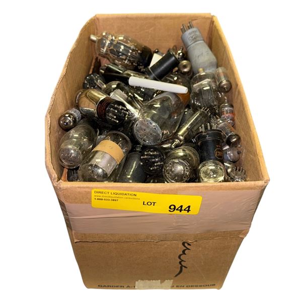 Box of assorted vintage loose vacuum tubes