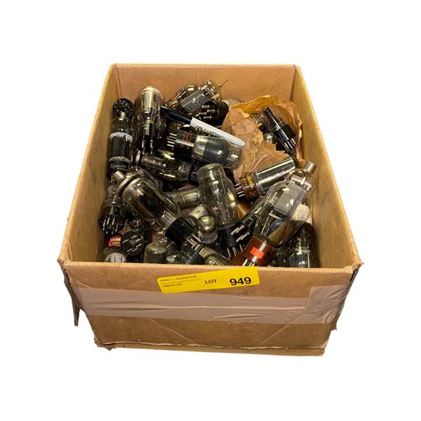 Box full of assorted vintage vacuum tubes