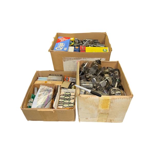 Large group of assorted vintage vacuum tubes and components