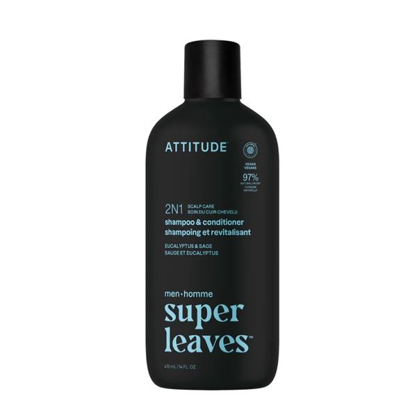 NEW - ATTITUDE 2-in-1 Shampoo & Conditioner Men Super Leaves (Eucalyptus & Sage - 6pcs) - Total R.V.