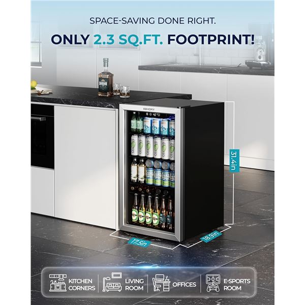 NEW - EUHOMI Beverage Refrigerator 128 cans - R.V. $339.99 (Model BR001-110)