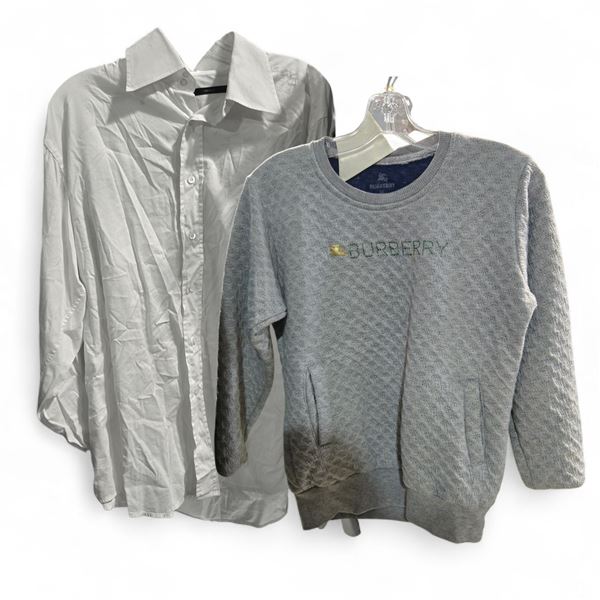 Group of Vintage Burberry Sweater (S: XL) & Gucci Dress Shirt (41/16) - some stains