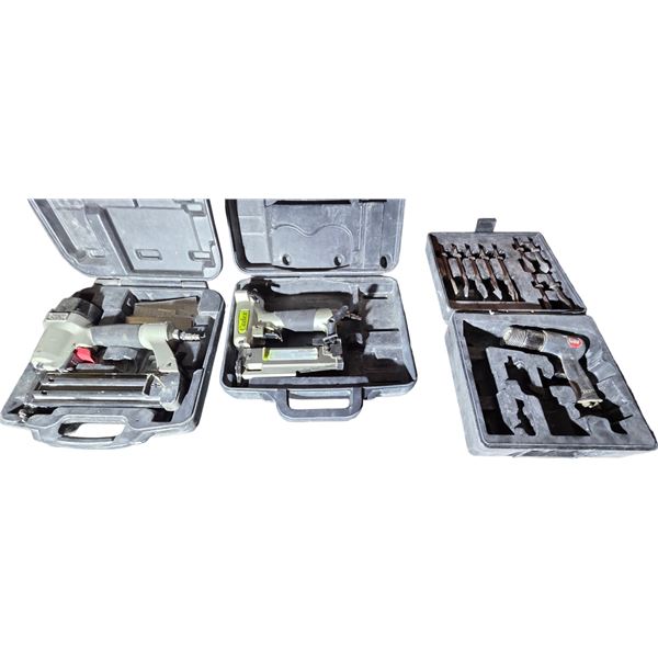 Lot of 3 Pneumatic Tools incl. Porter-Cable Stapler/Nailer, Cadex Pin Nailer & Air Hammer Set