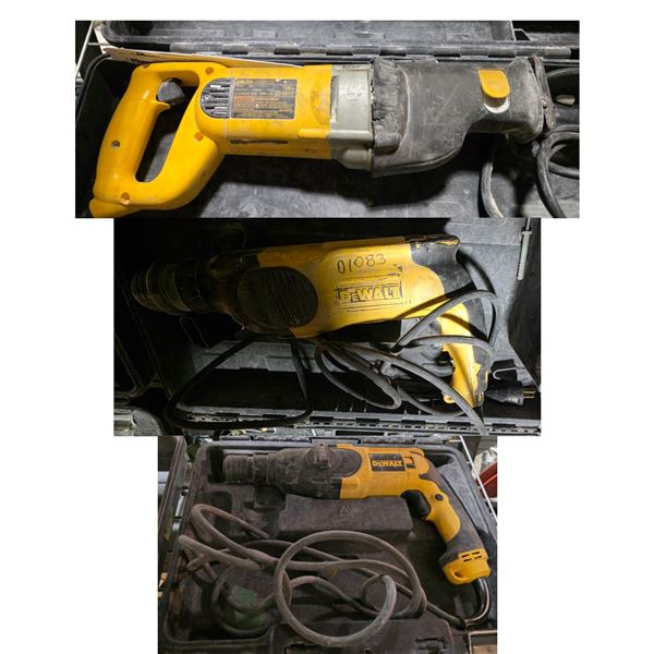Lot of 3 Power Tools incl. DeWalt Reciprocating Saw, DeWalt Rotary Hammer Drill w/ Bits, & DeWalt Re